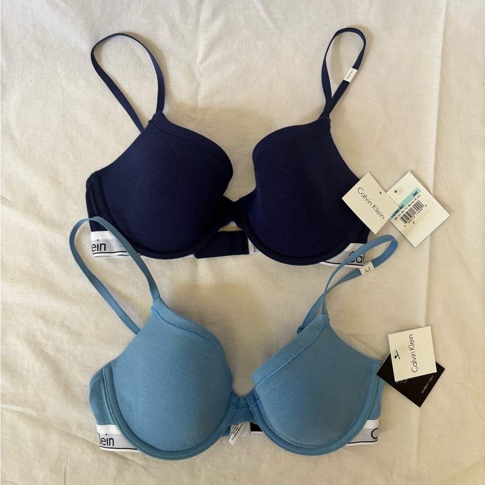 Calvin Klein Modern T Shirt Bra 34C ~ Two Bras ~ New w tags ~ Blue
